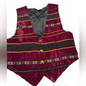 Vintage Velvet Vest Fuschia‎ Gold & Black with Gold Buttons